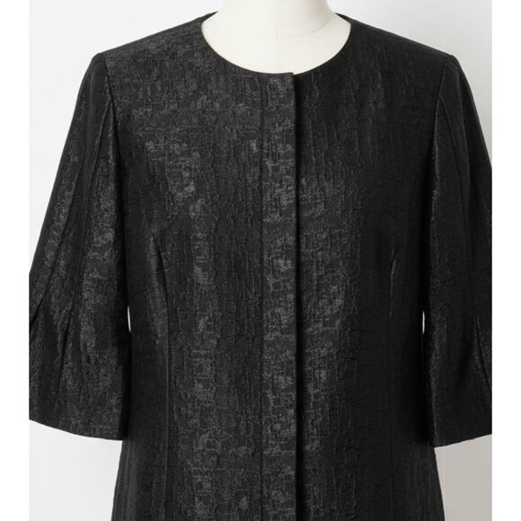 Anne Klein Jacket Plus 18W Black Textured 3/4 Sleeve Open Front Wool Blend FLAW - Picture 1 of 9